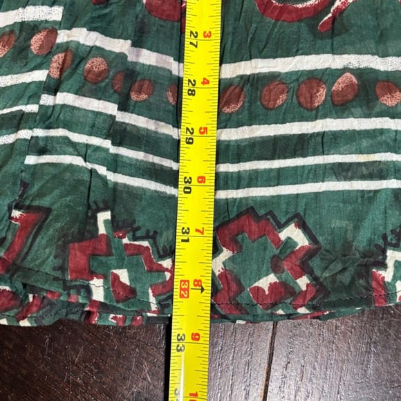 VTG Y2K Green Drawstring Tribal Cotton Broomstick Maxi Skirt Sz L Peasant Gypsy - Picture 6 of 6